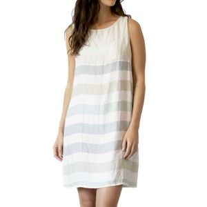Anthropologie ODILLE Silk Summer Dress Yellow Grey Stripe Shore House Shift